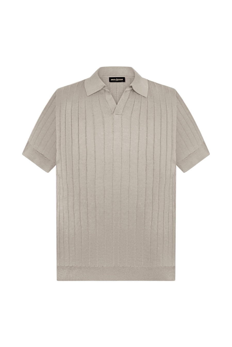 Silk & Cotton Blend Ribbed Polo Shirt (Beige)