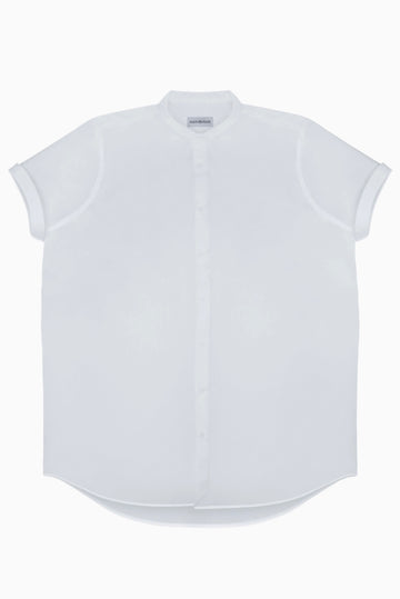 Oversized Mandarin Collar Cotton Shirt - White