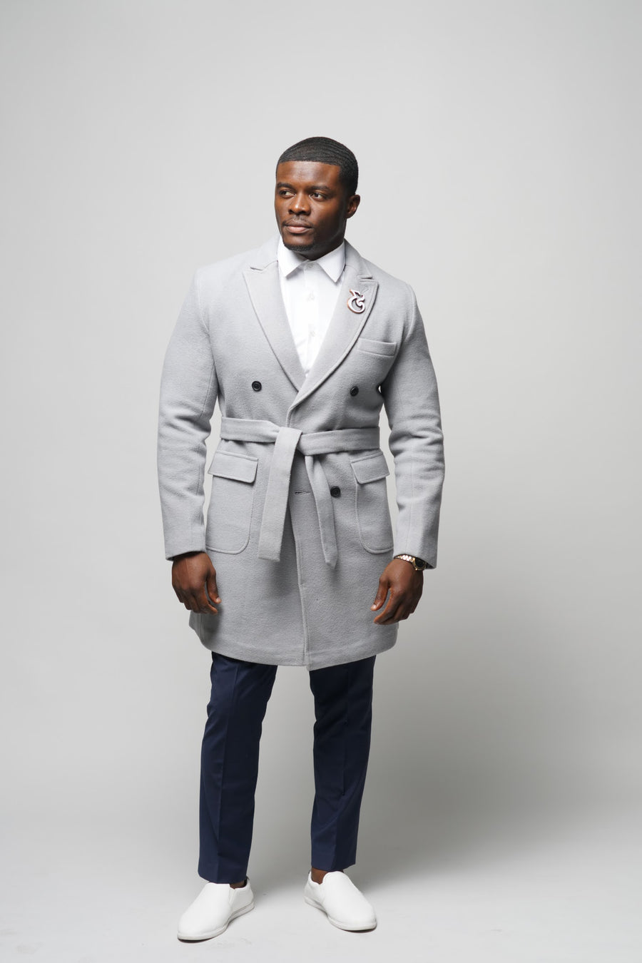 Double Breasted Slim Fit Overcoat (fog)