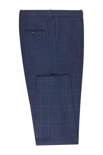 Dark Blue Windowpane Plaid Slim Fit Suit Pants