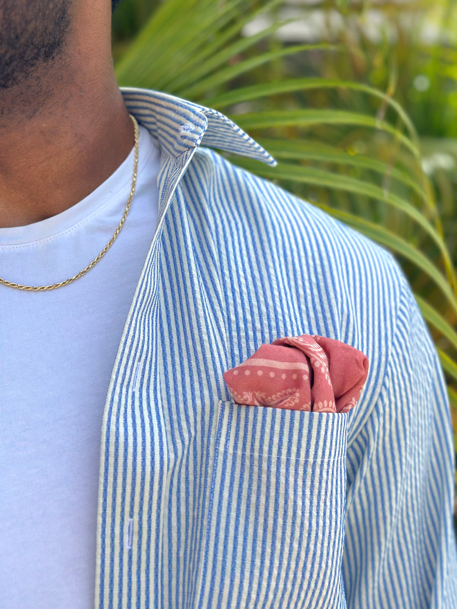 Oversized Fit Seersucker Shirt - 100% Italian Virgin Wool Blue/White Stripe