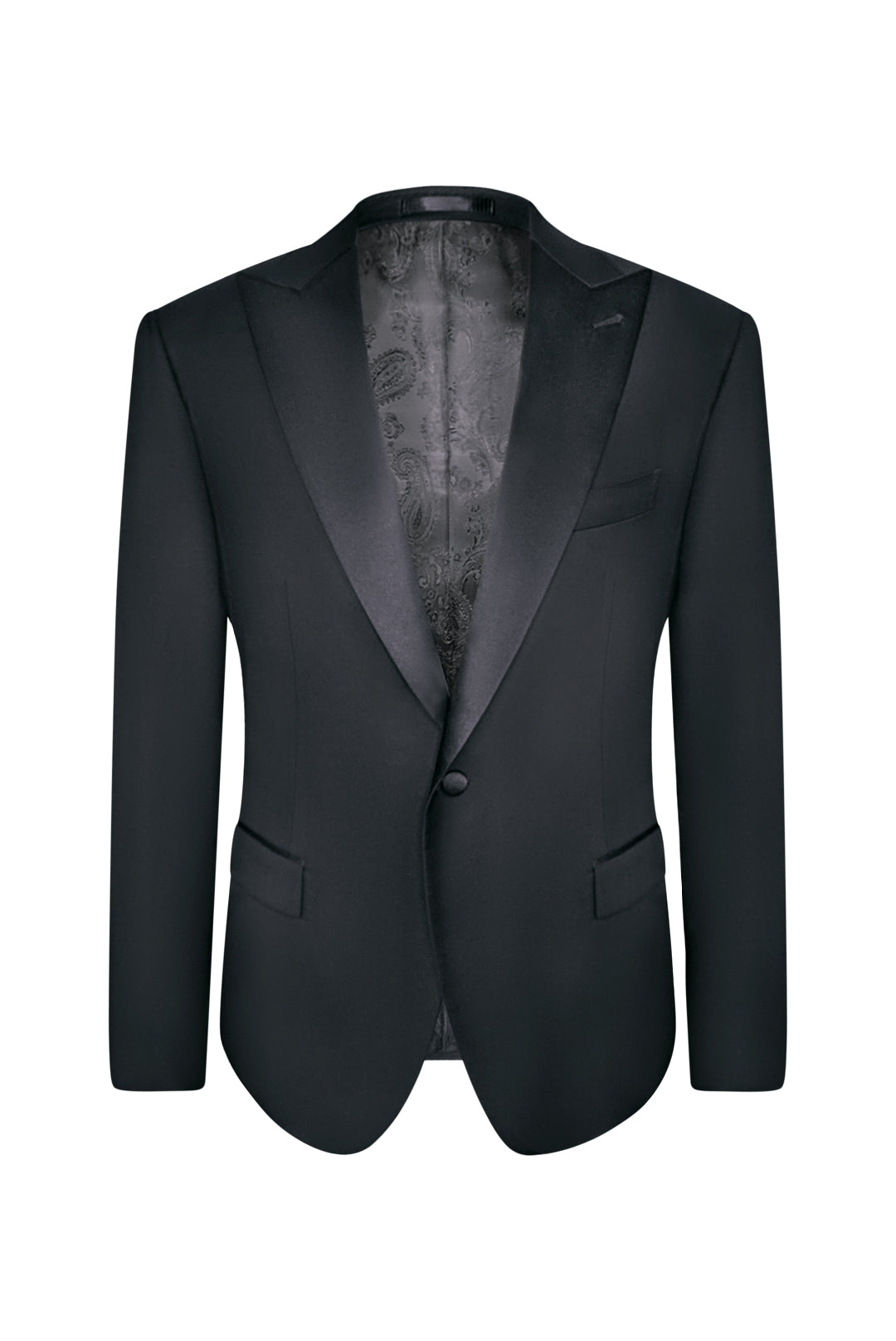 Midnight Black Slim Fit Peak Lapel Tuxedo Jacket (Satin Lapel