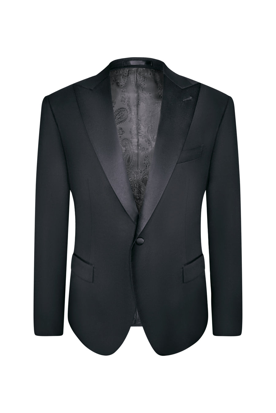 Midnight Black Slim Fit Peak Lapel Tuxedo Jacket (Satin Lapel)