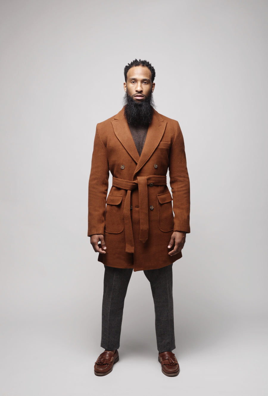 Double Breasted Slim Fit Overcoat (pecan)