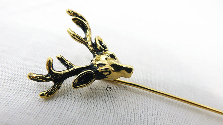 Deer Head  Lapel Pin (brushed brass)