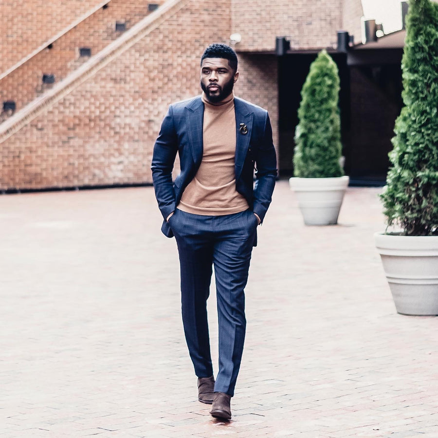 Dark Blue Check Slim Fit Suit Pant Ainsley & Troupe, LLC Dark Blue Check Slim Fit Suit Pant Ainsley & Troupe, LLC