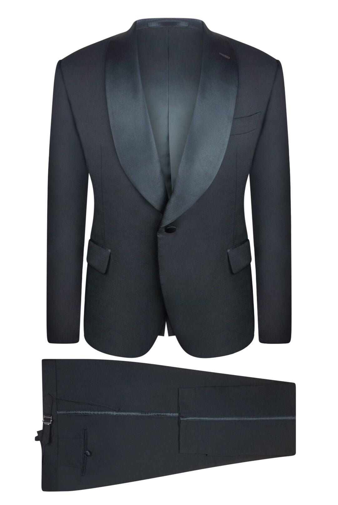 AZAR MAN Slim Fit 1-Button Tuxedo – Floral Shawl Collar Jacket & Black Pants (2-Piece Suit)