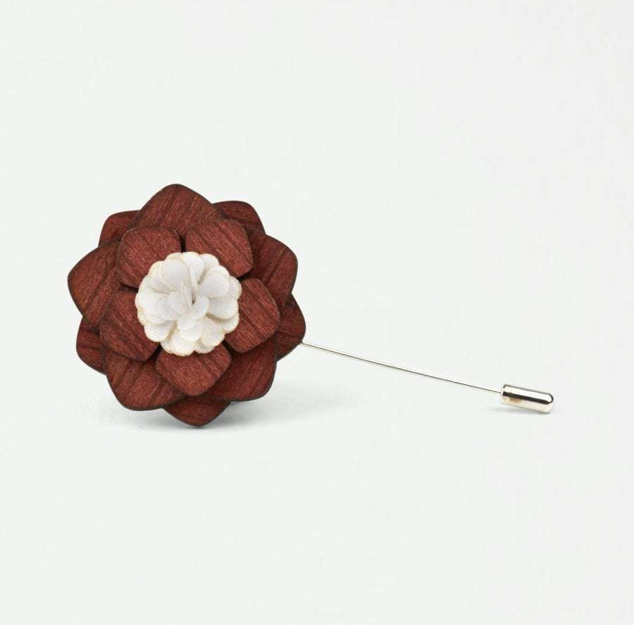 Wooden Orchid Lapel Pin (cherry wood and white)