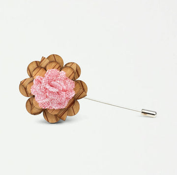 Wooden Moon Orchid Lapel Pin (kosso wood & pink burlap)